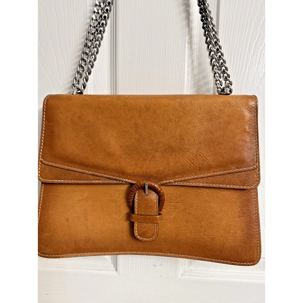 Cavalcanti Italian Tan Leather Purse Shoulder Bag Chain Crossbody Flap Buckle